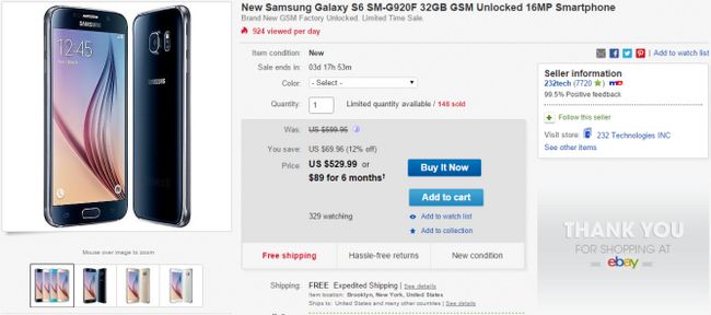 Fotografía - [Trato Alerta] Internacional Desbloqueado Galaxy S6 (G920F) a la venta por $ 529.99 A través de eBay